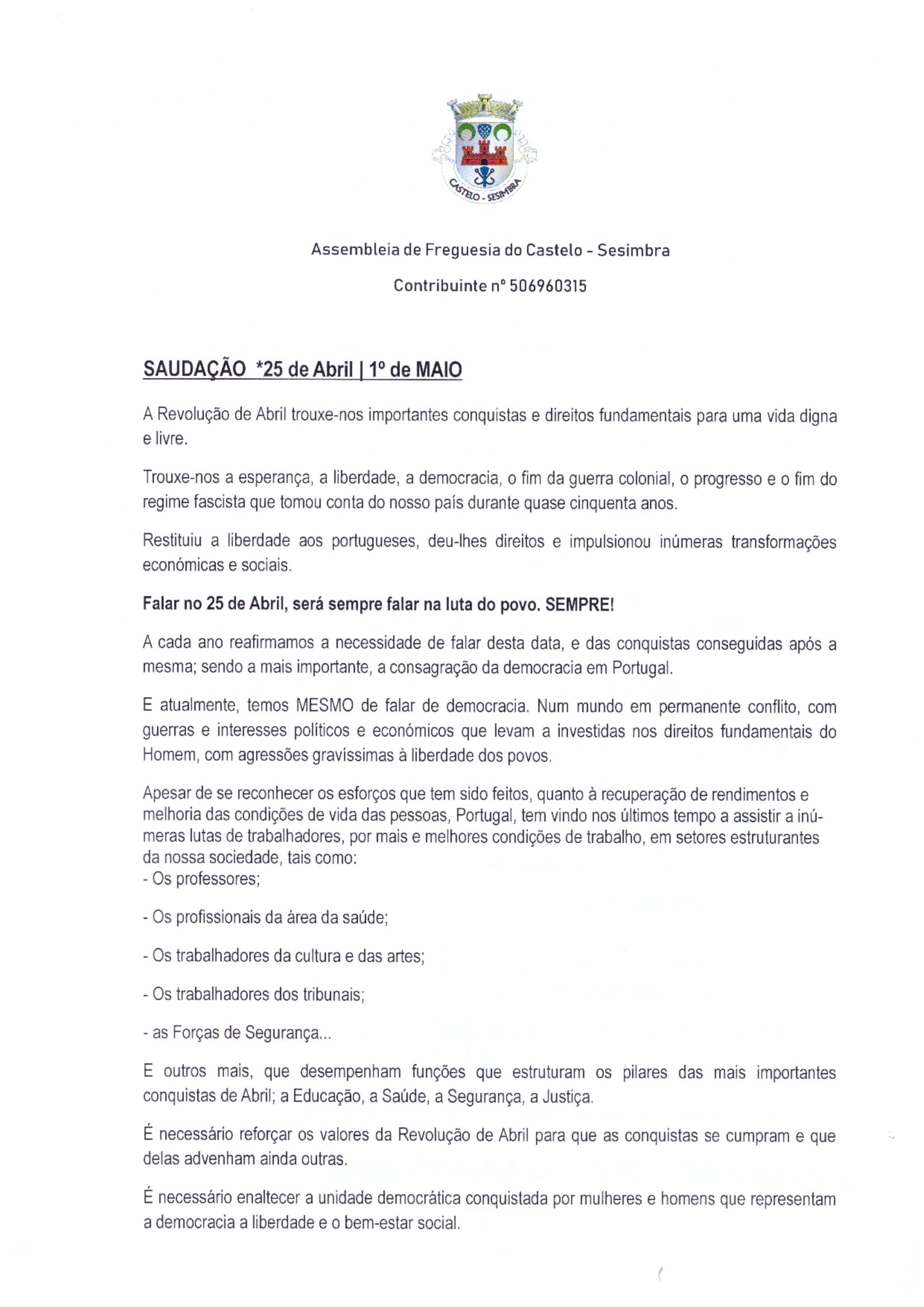 Assembleia de Freguesia do Castelo | 18 abril 2019