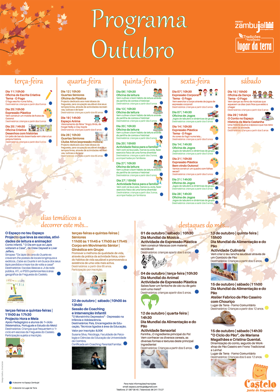 Programação para o mês de outubro