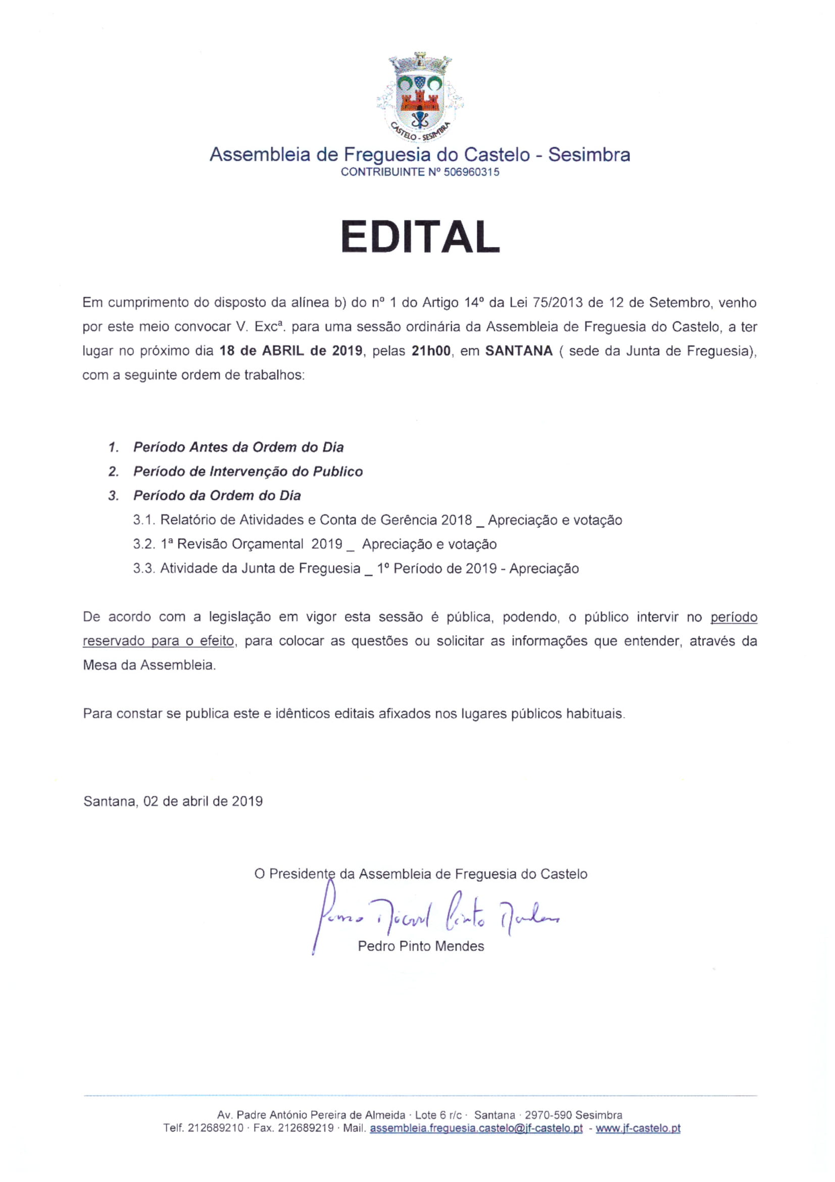 Assembleia de Freguesia do Castelo | 18 abril`19