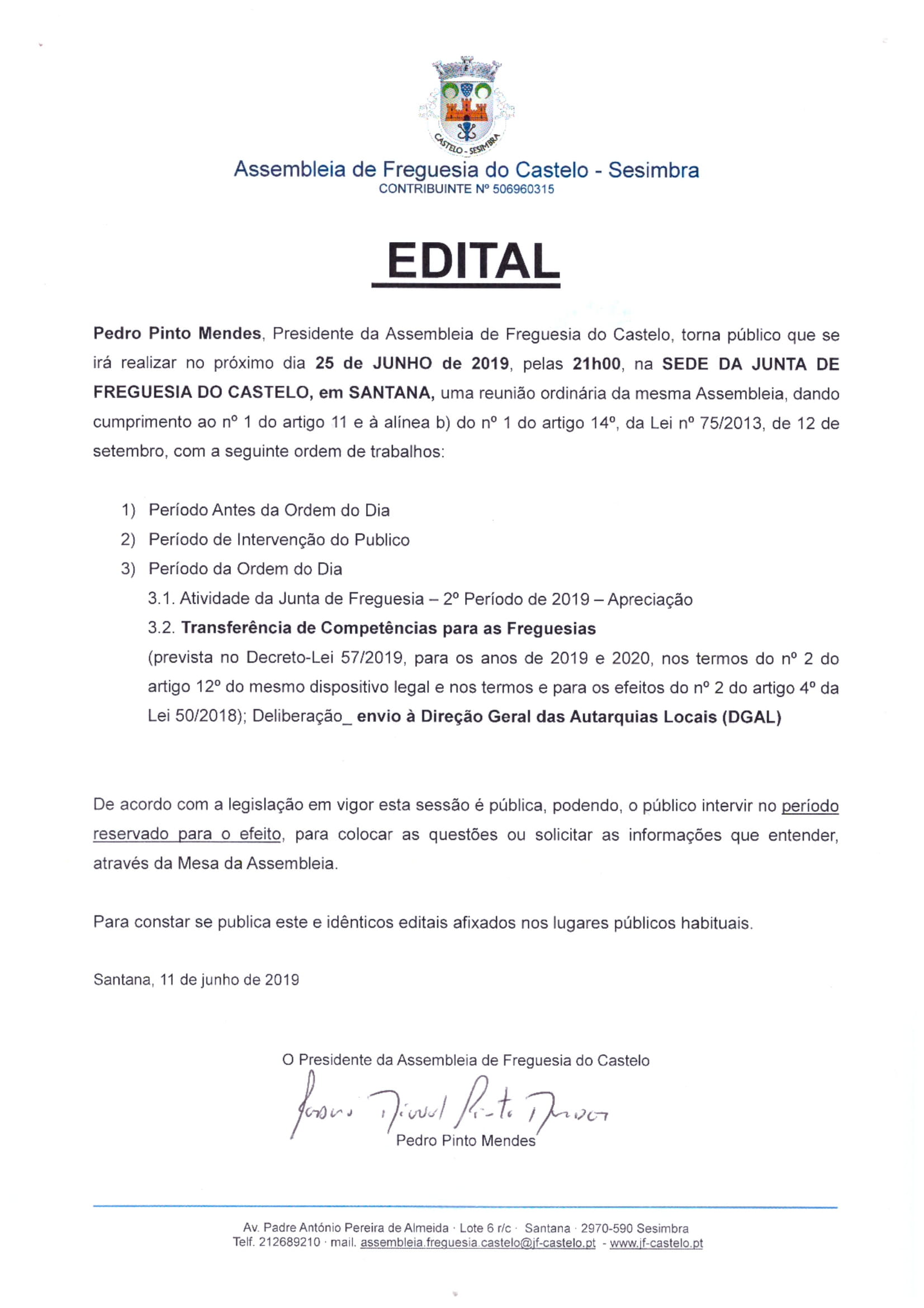 Assembleia de Freguesia | 25 junho 2019