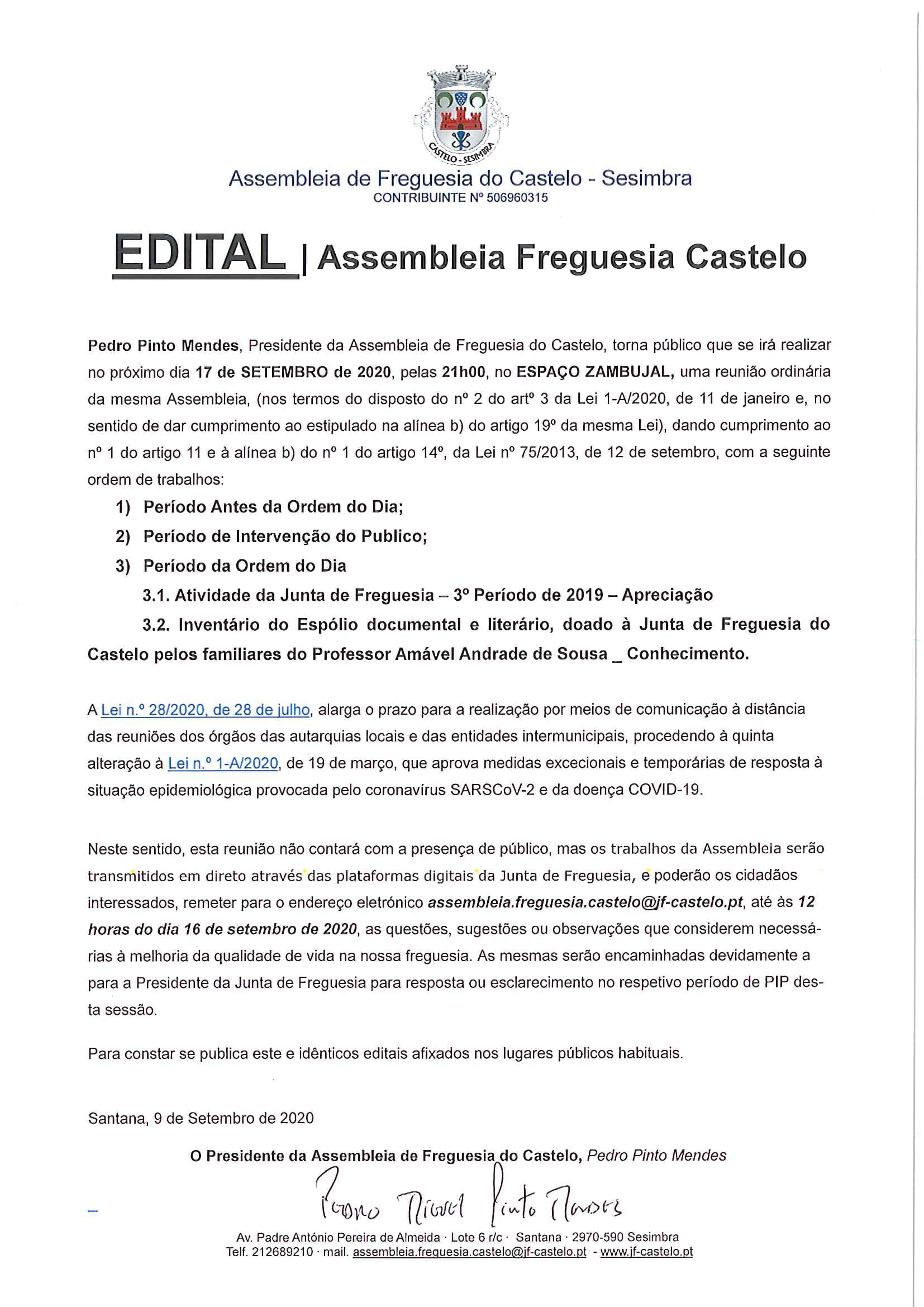Assembleia de Freguesia | 17 Setembro | Espaço Zambujal