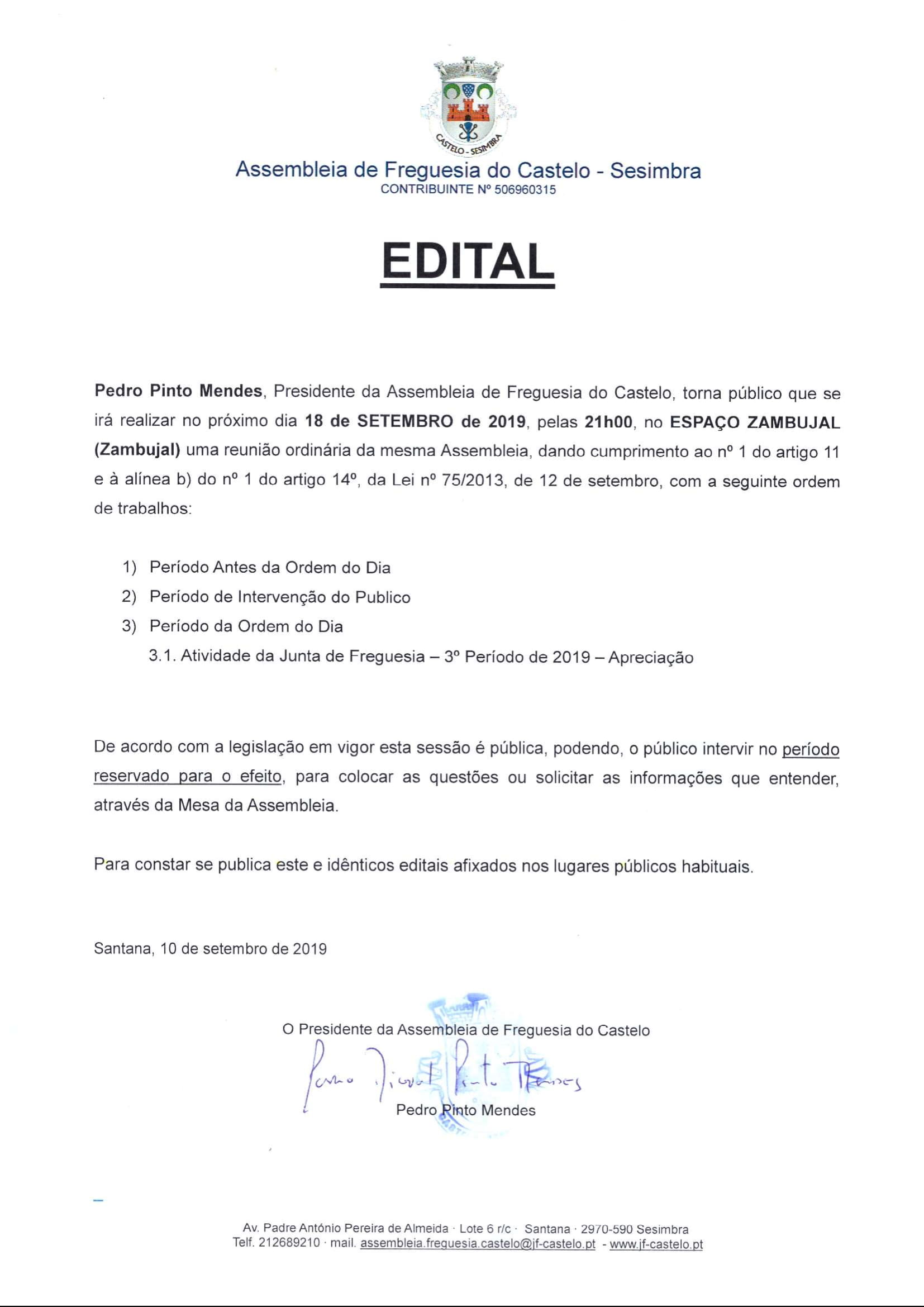 Assembleia Freguesia do Castelo | 18 setembro`19